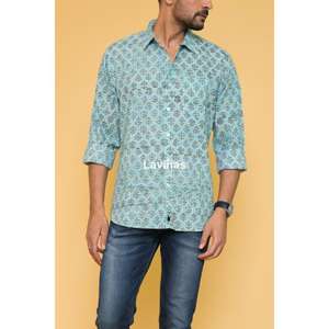 Chemise en coton vert, chemise homme imprimée en bloc, chemise à imprimé floral, chemise décontractée en coton pour hommes, chemises d'été indiennes faites à la main - Product Image 6