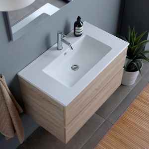 Natural Belize Oak 80cm Wall-Mounted Bathroom <b>Vanity</b> <b>Unit</b> with Two Drawers Bathroom Sets - Product Image 4