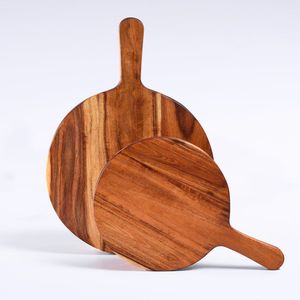 Tabla de cortar y queso redonda de madera de acacia natural con mango para Cocina - Product Image 4