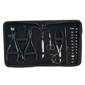Ensemble d'outils pour extensions de cheveux, pinces à micro-anneaux, applicateur de ruban adhésif, pince à sertir plate, pince à sertir pour perles, clips pour boucles de fil et aiguilles en C - Product Image 1