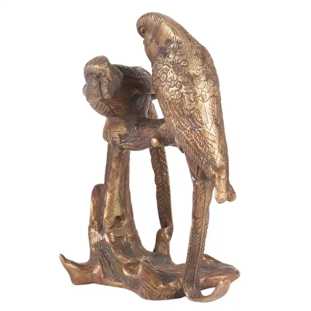 Handgemaakte Indiase Messing Gouden Papegaai Liefde Vogels Sculpturen Beeldje Standbeeld Home Decor Gift Items 23X19 Cm SNC-525