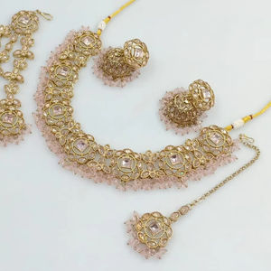 Flower Latest Indian Jewelry Traditional <b>Gold</b> Plated Motipearl With Jumkha Earring &Maagtika Pasha Combo Necklace <b>Set</b> Women - Product Image 1