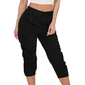 2024 nouvelle mode taille haute élastique cordon ample jambe large toile pantalon femmes hiver Cargo pantalon poches latérales broderie - Product Image 2