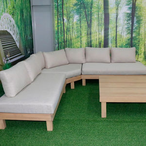 Acacia Corner Sofa Set Designed for Outdoor Seating with Solid Wood Frame Comfortable <b>Cushions</b> and Space Efficient Layout - Product Image 1