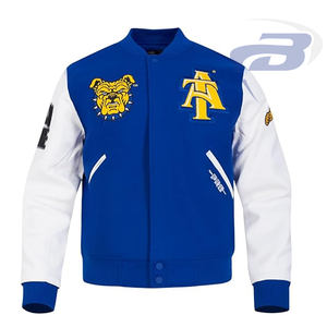 เสื้อแจ็คเก็ตบอมเบอร์สไตล์วาร์ซิตี้สำหรับผู้ชาย ปักลายตัวอักษรแบบ Letterman ปิดด้วยซิป ซับในผ้าฟลีซ สไตล์สตรีทแวร์แนววิทยาลัย - Product Image 1