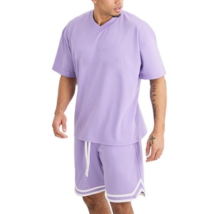 2025 Custom Men's <b>Twinset</b> V Neck Design Short Sleeve Shirt Oversize Trousers Fashionable Casual Style for Summer Hot Selling - Product Image 2