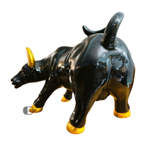 Handcrafted Black Bull Statue with Golden Horns Ceramic Animal Showpiece for <b>Home</b> <b>Decor</b> & <b>Gifting</b> Resin Crafts Product - Product Image 2