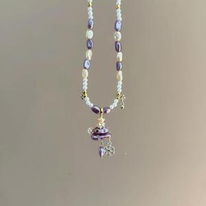 Collier Pendentif Arbre de Noël Plaqué Or avec Perles d'Imitation Violettes Exquises, Nouveau et Tendance, Style Japonais et Coréen, pour <span class=keywords><strong>Femme</strong></span> - Product Image 3