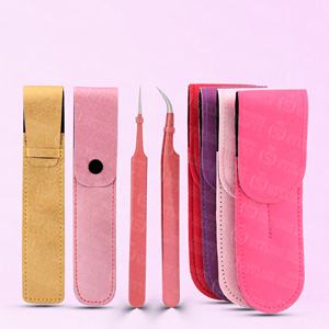 Pince à cils en acier pur avec étui en cuir, kit professionnel d'extension de cils pour salon, coffret cadeau de voyage, logo personnalisé OEM ODM - Product Image 5