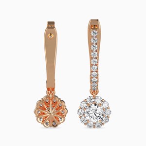 Pendientes de Aro con Diamantes Cultivados en Laboratorio de 1.00 CTW con Diseño de Halo Redondo y Corte Brillante Redondo, Certificados por SGL, Pendientes de Oro Sólido de 14K - Product Image 4