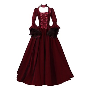 Vestido gótico de retazos de encaje de corte victoriano Medieval Halloween bruja Cosplay fiesta disfraz cuello cuadrado manga acampanada Maxi vestido - Product Image 3
