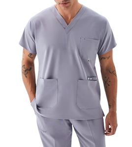 Mens Medical Scrub Set V Cuello de manga corta Top con pantalones Uniforme Gris - Product Image 2