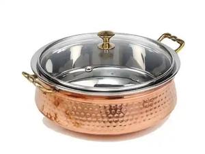 Plat en cuivre martelé avec couvercle en verre et base en acier inoxydable, compatible lave-vaisselle, design authentique, idéal pour un usage domestique et professionnel - Product Image 3