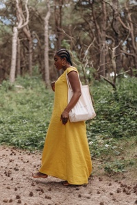 Alta calidad personalizada 2025 nueva ropa de verano Mujer Lino cuello redondo Vestido de manga corta suelto ajustado Color sólido Maxi vestido - Product Image 2