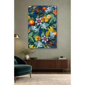 Impression sur toile de fruits et fleurs tropicales Fida sur fond bleu marine - Product Image 5