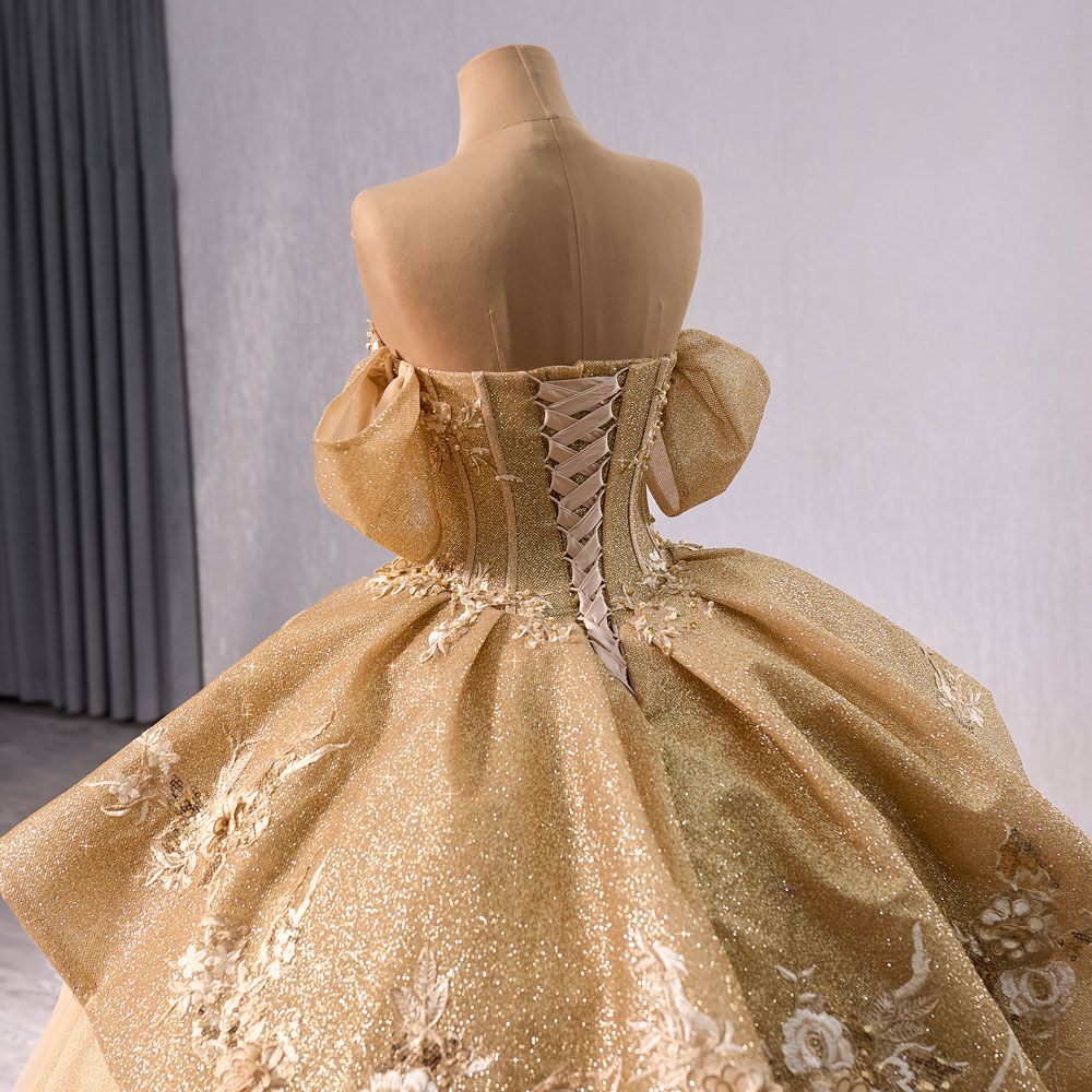 Wholesale Vintage Golden Puffy Empire Ball Gown Evening dresses,1 Piece