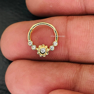 14K Solid <b>Gold</b> Bezel Set Natural Diamond Flower Daith Piercing Fine Jewelry. - Product Image 5