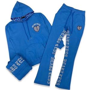 Ensemble pantalon de survêtement et sweat à capuche évasés à impression personnalisée avec logo Survêtement Slim Fit pour hommes - Product Image 1