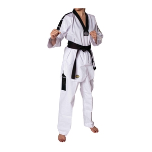 Venta al por mayor Material Arts Training Gi logotipo personalizado cuello negro Taekwondo uniforme personalizado algodón duradero Taekwondo Doboks - Product Image 5