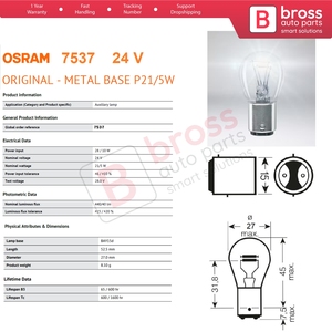 BHL593 Pack de 10 ampoules de la série ORIGINAL 7537 21/5 W 24 V BAY15d avec base métallique - Product Image 5