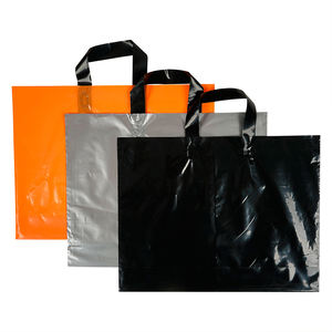 Sacs de courses réutilisables pliables personnalisés avec logo imprimé en gravure, en matériau LDPE/HDPE de luxe, recyclables, avec poignée à valve de longueur de main - Product Image 3