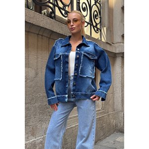 Escite da donna giacca in Denim con nappa a doppia tasca con Design unico - Product Image 6