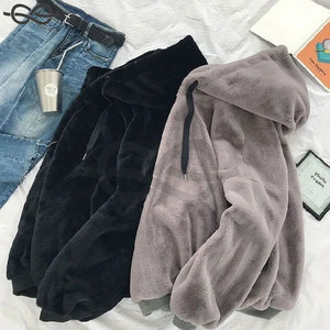 Sudaderas con capucha de lana de cordero para hombre, ropa de abrigo de invierno de moda Coreana de Color sólido grueso informal para calidez y estilo - Product Image 3