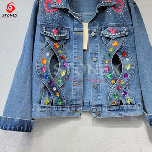 Femmes Automne Nouvelle Mode Irrégulière Cristal Perles Oversize Femmes Jean Veste En Gros Vestes Personnalisées - Product Image 5