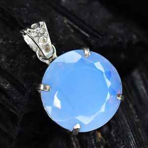 Pendentif en argent sterling 925 certifié, opale bleue de 48,20 carats, taille ronde naturelle, pierre de guérison, bijou unique, cadeau - Product Image 4