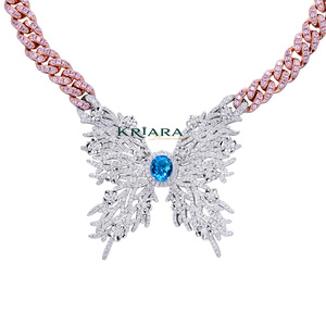 Rose Gold Plated Hip Hop <b>Statement</b> S925 Lab Grown <b>Necklace</b> with Butterfly Design Rope Chain Women's Wedding & Party Jewelry - Product Image 1