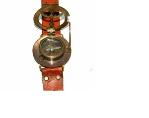 Часы с компасом, латунные кожаные Наручные солнечные часы, античный морской подарок, Винтажный чехол в стиле стимпанк, Морской стиль, Подарочные часы.