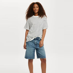 OEM venta al por mayor de alta calidad de verano ligero desgaste de tamaño regular hombro caído de moda liso camisetas de las mujeres - Product Image 6