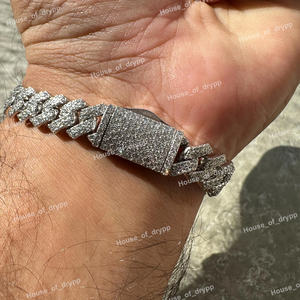 Pulsera Cubana con Incrustaciones de Diamantes Moissanite en Plata 925, Cierre de Caja, Joyería Masculina de Lujo Estilo Hip Hop - Product Image 5