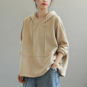 Sweat à capuche surdimensionné décontracté pour femmes pulls à capuche sweats avec logo personnalisé ensemble de sweat à capuche court en coton grande taille en gros - Product Image 2