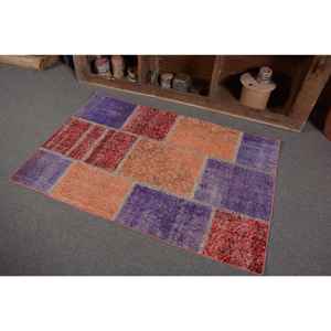 Alfombra turca Vintage roja púrpura moderna 3,1X4,7 pies área grande 10mm Área de lana alfombra látex abstracto pasillo rectángulo Patchwork - Product Image 3