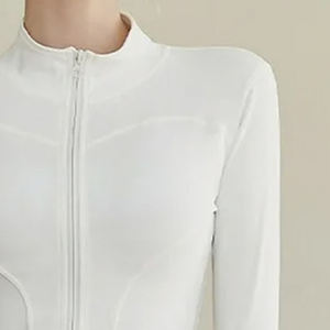 Veste de yoga à manches longues, coupe ajustée, fermeture éclair complète, veste de yoga respirante à séchage rapide, couleur blanche unie - Product Image 6