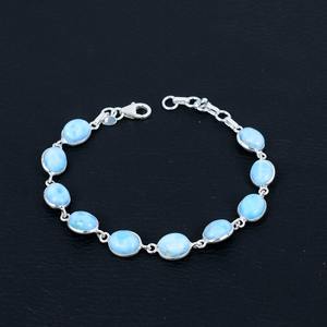 Pulsera de tenis de piedras preciosas Larimar hecha a mano de Plata de Ley 925, regalo de compromiso, joyería de moda - Product Image 4