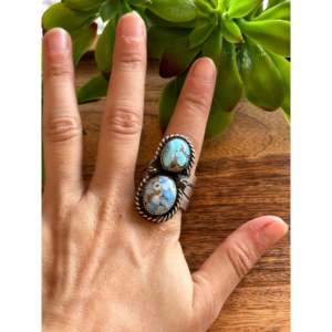 Golden Hills Turquoise Sterling <b>Silver</b> <b>Adjustable</b> Boho Statement <b>Ring</b> - Product Image 2