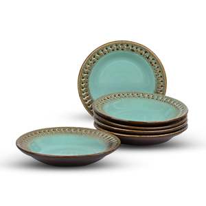Ensemble de 6 assiettes à collation en céramique Aqua de luxe moderne, 7,5 pouces, ovales, motif personnalisable, pour les fêtes, la restauration, la vaisselle des hôtels - Product Image 5