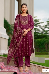 Pantalon Kurti en soie imprimé or avec dupata, couleur incroyable, Collection de 3 pièces, achats en ligne en inde, offre spéciale - Product Image 5