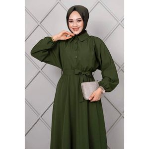 Vestido hiyab largo abotonado con manga de murciélago caqui - Product Image 5