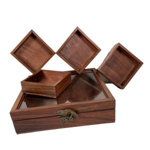 Boîte Masala Dabba en bois de Sesham carré fait à la main pour épices thé et fruits secs-usage de cuisine vintage - Product Image 4