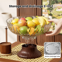 Fruitmand van PET met houtnerf, decoratieve fruit schaal, afdruipbak, tafeldecoratie, opbergbak voor snacks, presentatie schaal