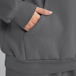 เสื้อมีฮู้ดคอกลมพอดีตัวสำหรับผู้หญิง365ผ้าฟลีซโพลีเอสเตอร์ GSM แขนยาวผ้าคอตตอนผ้าขนแกะสีเทาเข้มใส่ออกกำลังกายแบบลำลองสำหรับฤดูหนาว - Product Image 5