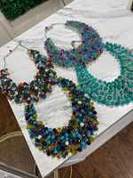 Collier bib statement bohème fait main, avec perles en verre coloré et cristaux, pour l'anniversaire, mode enfantine