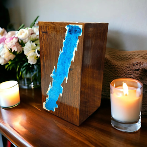 โกศใส่ศพทำจากไม้ทำด้วยมือฝังเรซินสีฟ้าที่ระลึกถึงสัตว์เลี้ยงและมนุษย์โกศฝังทันสมัย - Product Image 6