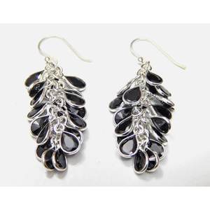 Boucles d'oreilles fines en argent sterling 925 faites à la main en onyx noir véritable naturel grappe de raisins de mariage pierre précieuse bijou d'oreille - Product Image 1