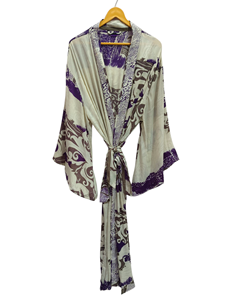 Longueur de cheville Robe en soie Robe multicolore Robe de nuit Robe indienne Vintage soie recyclée Sari Kimono, - Product Image 2