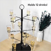 Soporte de metal de hierro de 3 niveles con 12 soportes para copas de cóctel, martini, para bodas, exhibición de copas de vino y degustación.