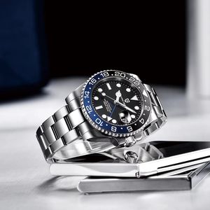 Men Stainless Steel Brass Case GMT Mechanical Watch Sapphire Crystal 20mm Band 10Bar Waterproof Date Function Dial <b>Bracelet</b> - Product Image 4